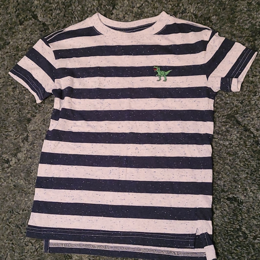 Cat&Jack S(6/7) White&Navy stripped  T-Rex tee